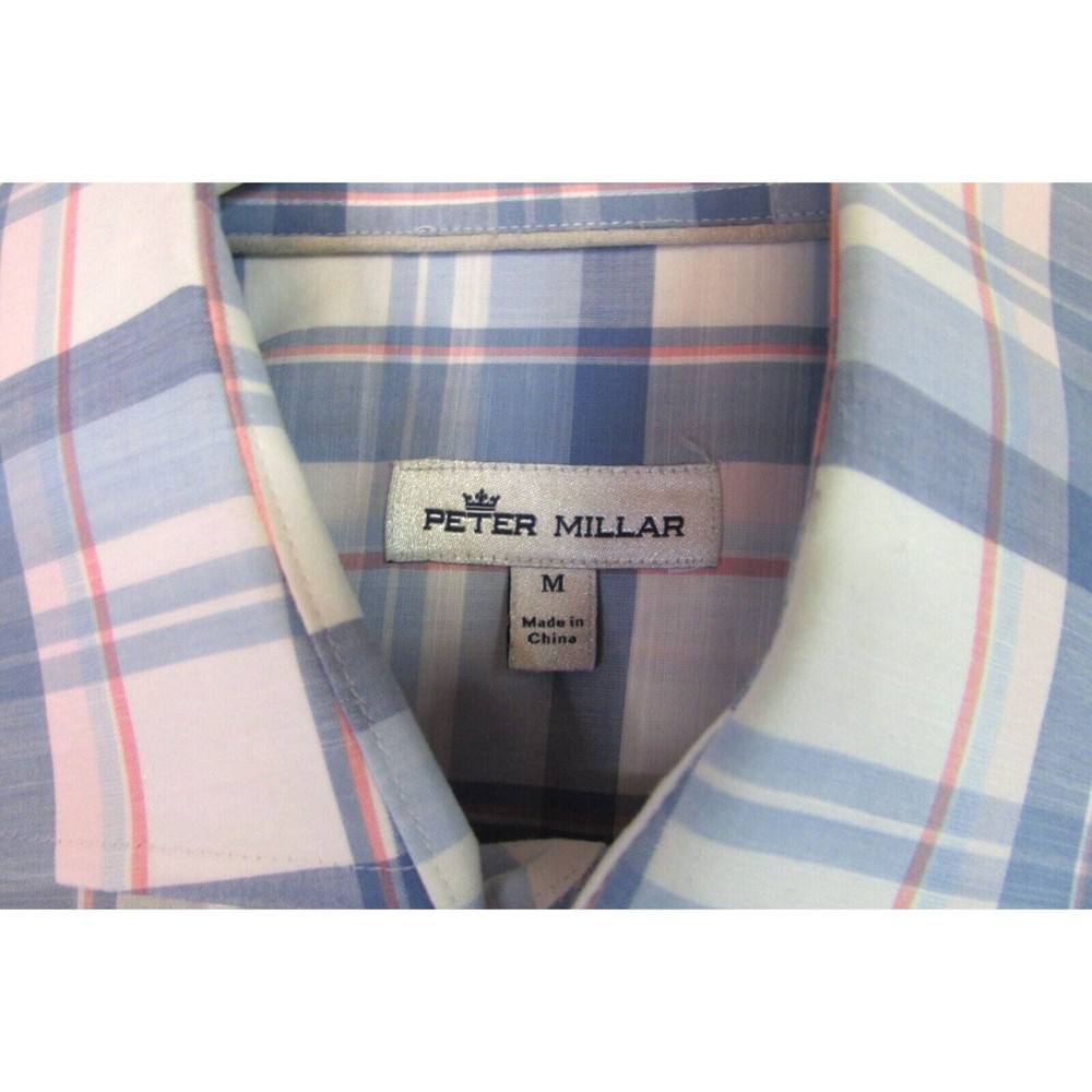 Peter Millar Men's Medium Blue Plaid Button Down Long Sleeve Cotton Spandex - Picture 3 of 12
